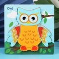 Puzzle hibou 3D en bois pour enfants avec pièces colorées sur un plateau de jeu carré - Hibou / chouette