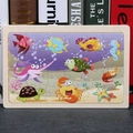 Educational 24-piece wooden sea animal puzzle with colorful ocean fish and turtle - Purple Ocean World