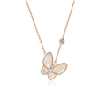 Collar de mariposa en oro rosa con nácar blanco e incrustaciones de piedras brillantes - Collar de Mariposa Grande Oro Rosa