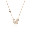 Collar de mariposa de plata S925 en oro rosa con nácar blanco y piedras de talla marquesa - Collar de Mariposa Pequeño Oro Rosa