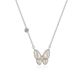 Collar de mariposa de plata S925 con nácar blanco y colgante de circonita brillante - Collar de Mariposa Pequeño Platino