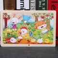 Educational wooden animal puzzle for kids featuring farm characters like rabbits and cows - Chicken