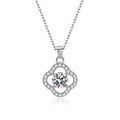 Collana con ciondolo a quadrifoglio in argento sterling S925 e pietra centrale tonda - Stile Zirconia Platino / Argento 925