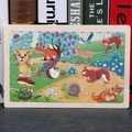 Educational 24-piece wooden jigsaw puzzle featuring colorful forest animal patterns - Squirrel Fox Apple Tree