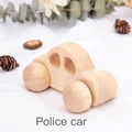 Voiture de police en bois naturel pour tout-petits avec des grains de bois et roues lisses - Voiture de police