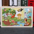 Educational wooden puzzle for toddlers featuring colorful forest animals and a thick base - Zebra Tiger Crow