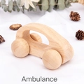 Mini ambulance en bois pour tout-petits avec finition naturelle et roues roulantes - Ambulance