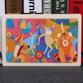 Wooden forest animal puzzle featuring a monkey and bear with a wooden base tray - Paper-cut Monkey