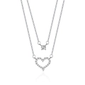 Collana doppia in argento con ciondolo a cuore e brillante zircone rotondo - Argento 925 / Collana di Platino