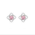 Boucles d'oreilles trèfle en argent S925 avec zircons roses ronds élégants - Argent 925 / Boucles d'Oreilles Clous en Zircone Rose