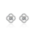 Sparkling S925 sterling silver four-leaf clover stud earrings with brilliant gemstones - 925 Silver / Silver