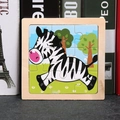 Educational 9-piece wooden zebra puzzle toy for children featuring a colorful cartoon design - Zebra
