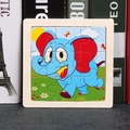Educational 9-piece wooden elephant puzzle for toddlers with natural wood frame - Elephant