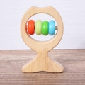 Fish-shaped wooden baby rattle toy with four colorful teething rings for sensory grip - Fish Shape Colorful 4 Beads