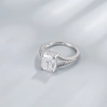 S925 sterling silver ring featuring a large emerald cut radiant ice flower diamond - US 6 / White