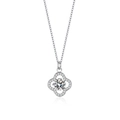 Elegant S925 sterling silver four-leaf clover necklace with sparkling center stone and pavé halo - 925 Silver / White Gold