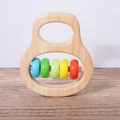 Wooden baby rattle with five colorful rings for sensory play and motor skills development - Double Oval Colorful 5 Beads