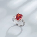 S925 sterling silver ring with large rectangular red gemstone and halo pave diamonds - US Size 6 / Red High Carbon Diamond