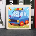 Educational 9-piece wooden jigsaw puzzle featuring a cute blue cartoon police car design - Police Car