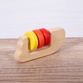 Wooden baby rattle with yellow orange and red rings for grasping and teething - Long Colorful 3 Beads