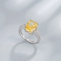 Luxurious S925 silver ring featuring a large rectangular yellow gemstone and micro-pave setting - US Size 6 / Yellow