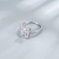 Ice-cut high carbon diamond S925 sterling silver ring shown at 45-degree angle - US Size 6 / Diamond White D Color High Carbon Diamond