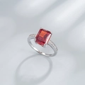 Luxurious S925 sterling silver ring featuring a large emerald-cut red carbon diamond - US Size 6 / Red High Carbon Diamond