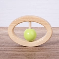 Natural wooden baby rattle with a bright green center ball for teething and grasping - Oval Colorful Single Bead