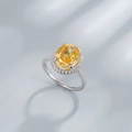 Elegant 925 silver halo ring featuring 10x12mm oval yellow carbon diamond center stone - US Size 6 / Goose Egg Yellow (Rhinestone)