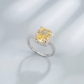 Anillo de plata S925 con gran diamante amarillo de alto carbono en corte rectangular - Talla US 6 / Amarillo