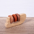 Wooden baby rattle with three multicolor rings for grasping and teething training - Long Carbonized 3 Beads