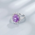 Anello halo in argento S925 con zaffiro viola ovale 10x12mm e pietre taglio ghiaccio - Taglia US 6 / Viola Fantasia