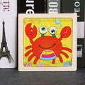 Educational 9-piece wooden jigsaw puzzle with colorful cartoon crab for kids - Crab