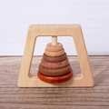 Handcrafted wooden stacking ring rattle toy with natural polished finish for infants - Trapezoid Carbonized Stack Tower