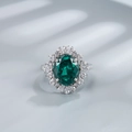 Anello in argento 925 con zaffiro verde 10x12mm e diamanti scintillanti taglio fiore di ghiaccio - Taglia US 6 / Smeraldo