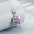 925 silver necklace featuring a large oval purple crystal lotus flower pendant with zircons - 925 Silver / Purple Rhinestone (Fancy Purple High Carbon Diamond Necklace)