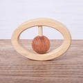 Natural wooden baby rattle teether with a dark bead for sensory grip training - Oval Carbonized Single Bead
