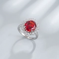 925 silver ring with 10*12mm oval red carbon diamond and halo of pear-cut stones - US Size 6 / Red