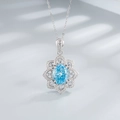Elegant 925 sterling silver necklace with ice flower cut blue high carbon diamond pendant - 925 Silver / Mid-Sea Blue Rhinestone (Mid-Sea Blue High Carbon Diamond Necklace)