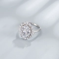 925 sterling silver ring with 10x12mm oval cut ice flower carbon diamond on silk background - US Size 6 / White