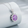 Collier en argent S925 avec une grande pierre ovale violette et sertissage halo - Argent 925 / Style Violet Fantaisie