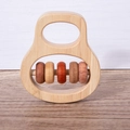 Handcrafted wooden baby rattle with five natural multicolored rings for sensory grip training - Double Oval Carbonized 5 Beads