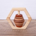 Hexagonal wooden baby rattle with colorful rings for sensory grip training - Hexagon Carbonized Stack Tower