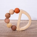 Natural wooden baby rattle toy with D-shaped handle and colorful sensory wood beads - Semicircle Carbonized 6 Beads