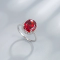 Luxurious S925 sterling silver ring featuring a large oval red gemstone and halo diamonds - US Size 6 / China Red (Rhinestone)