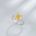 S925 silver ring featuring a large radiant cut yellow gemstone with micro-pave diamonds - US Size 6 / Goose Egg Yellow High Carbon Diamond