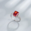 S925 sterling silver ring with rectangular red carbon diamond and pavé side stones - US Size 6 / Red