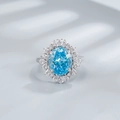Anello in argento 925 con zaffiro blu 10x12mm e alone di diamanti a forma di fiore - Taglia US 6 / Blu Mare