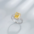 S925 sterling silver ring featuring a radiant cut yellow carbon diamond in a halo setting - US Size 6 / Goose Egg Yellow High Carbon Diamond