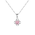 Collar de trébol de cuatro hojas en plata S925 con piedra preciosa rosa central - Plata 925 / Circonia Rosa Cadena de Semilla de Melón